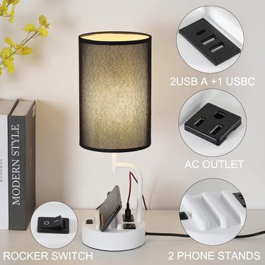Table Lamp with 3 USB Charging Ports with AC Outlet